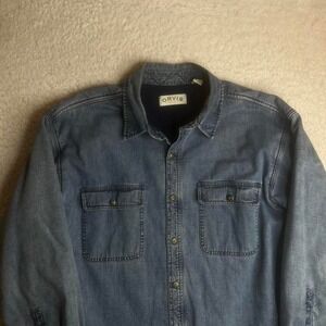 Vintage Orvis men's denim fleece lined shacket metal buttons work pockets 90s xl